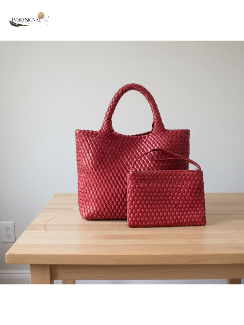 Faux Leather Woven Tote Bag Vegan Leather Shoulder Bag Travel Handbag